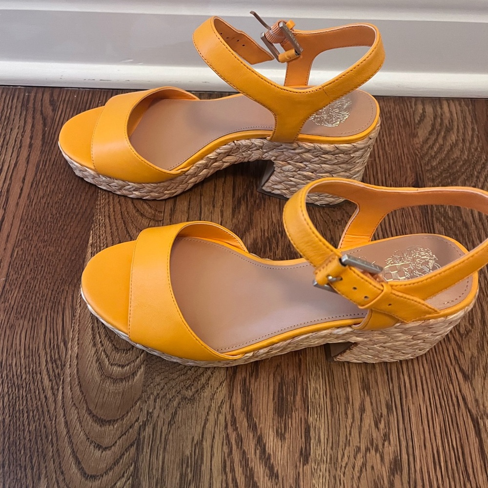 Vince Camuto Ranneli Leather Raffia Block Heel Espadrille Orange . Size 8.5 - Picture 15 of 16